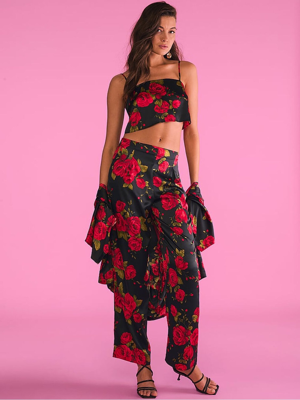 NWT Victoria's Secret Black Floral Pants with Red Roses XS